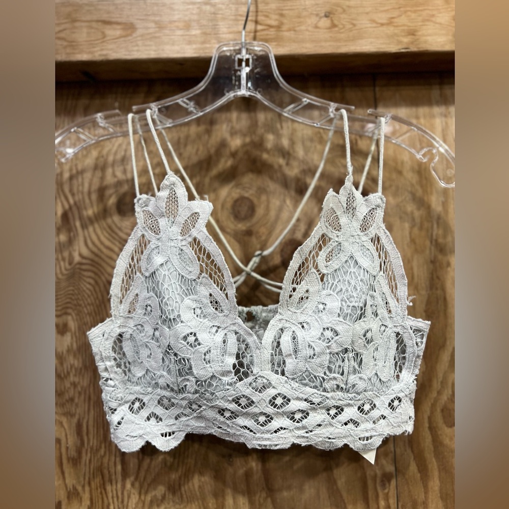Free People Adella Bralette Bra Crochet Lace Stretchy Smocked Back Adjust Straps